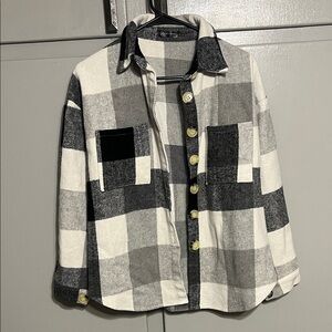 Plaid Button Down Shirt - Black and White